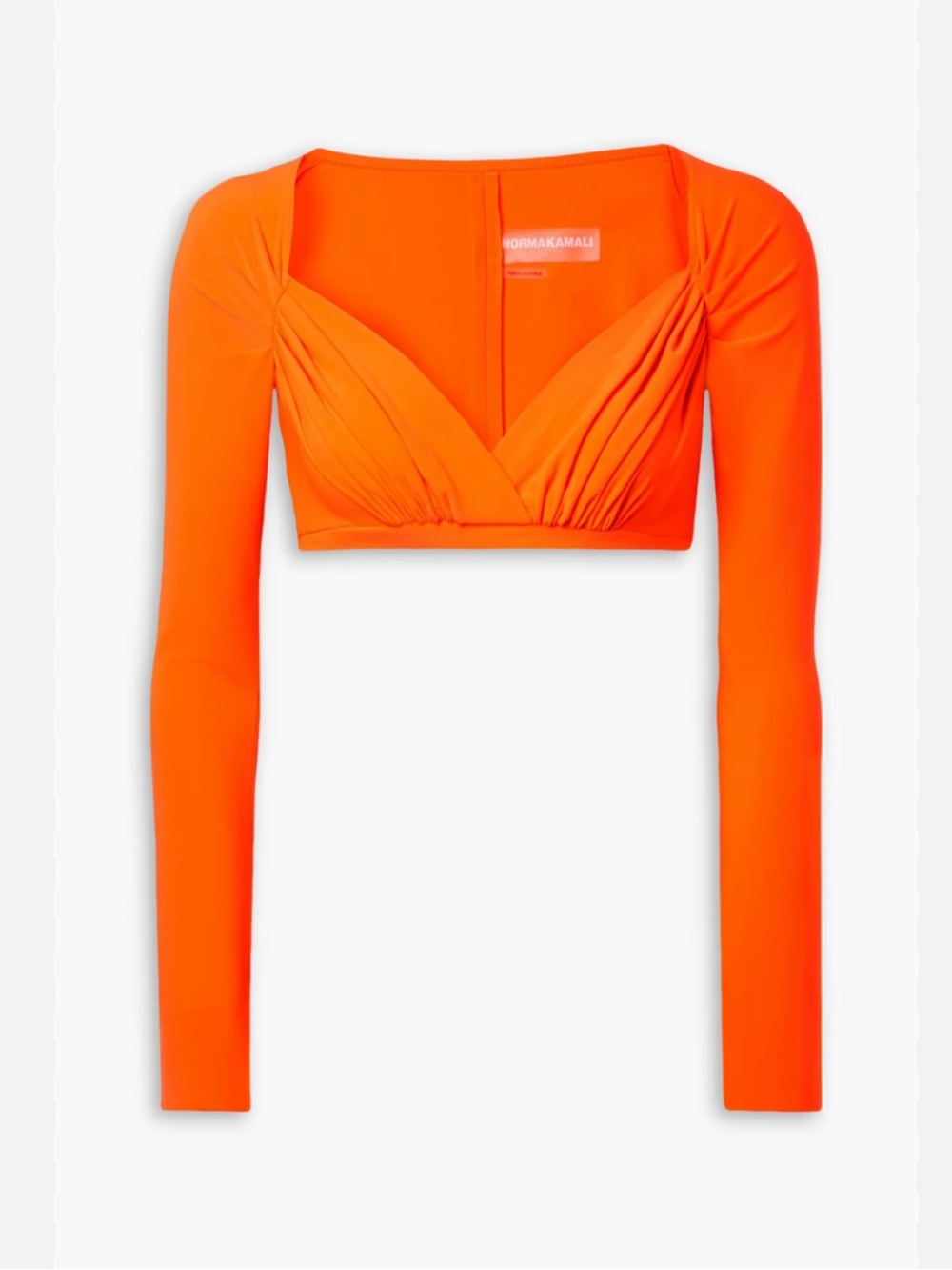 Norma Kamali Cropped Ruched Neon Stretch-Jersey Top in bright orange